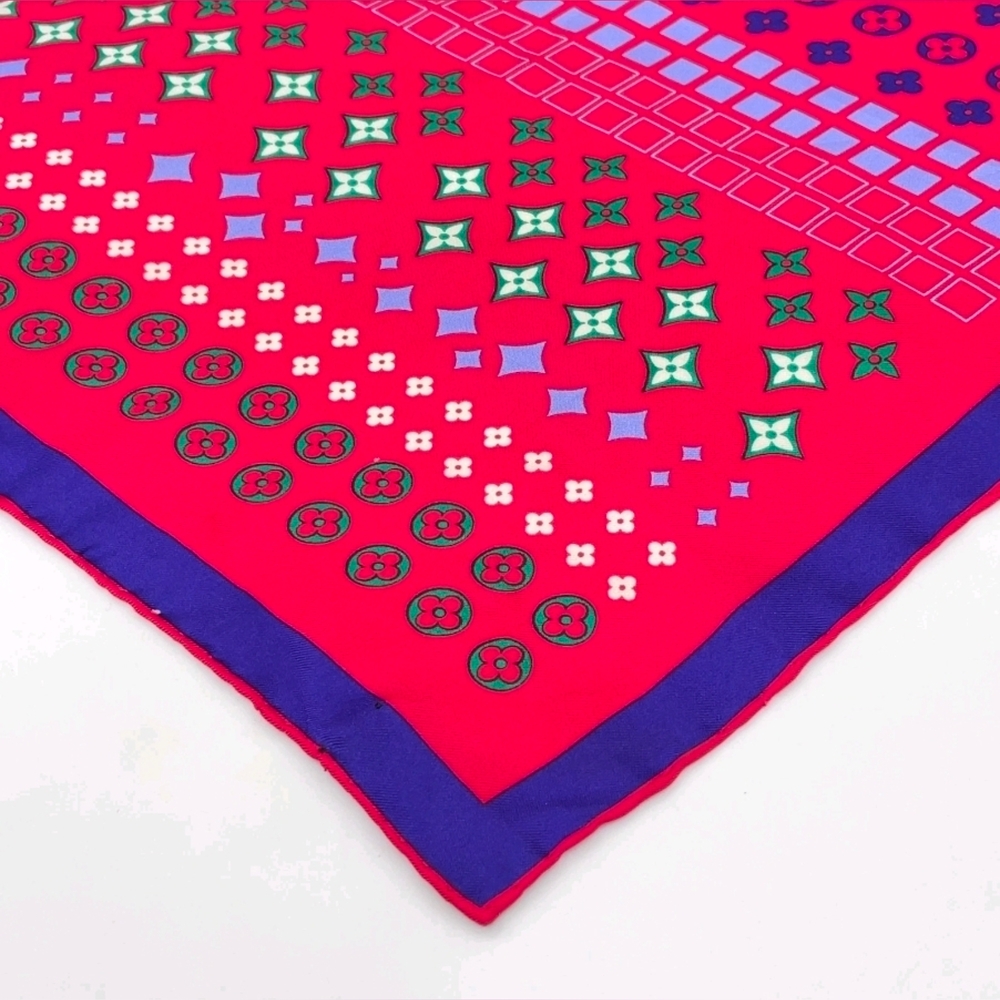 Auth Louis Vuitton Monogram red multicolor Silk Scarf W/Box - Picture 10 of 16